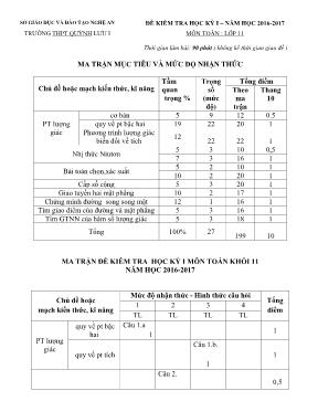 Đề kiểm tra học kỳ I môn Toán lớp 11